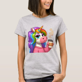 Camiseta Unicórnio Mal-Humorado Precisa de Café Cartoon
