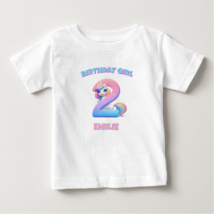 Camiseta Unicórnio Menina de 2º Aniversário Nome P