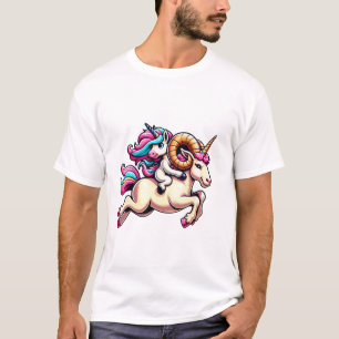 Camiseta Unicórnio Montando Carneiro Meninos Meninas Homens