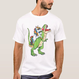 Camiseta Unicórnio Montando Dinossauro T rex Meninos Menina