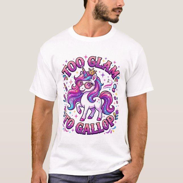 Camiseta Unicórnio Muito Glam para Galopar Impressão Comerc (Frente)
