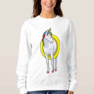 Camiseta Unicórnio Nadando com anel de Natação
