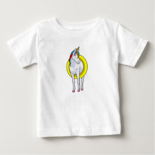 Camiseta Unicórnio Nadando com anel de Natação