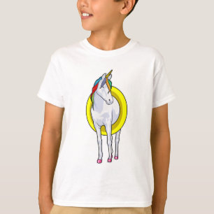 Camiseta Unicórnio Nadando com anel de Natação