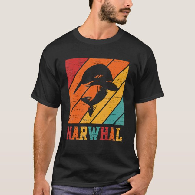 Camiseta Unicórnio Narval Retrô Peixe Marinho Arco-Íris Men (Frente)