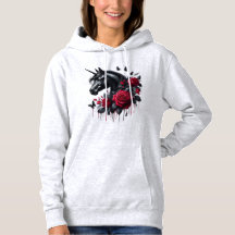 Unicórnio Negro arredondado por Rosas vermelhas vi