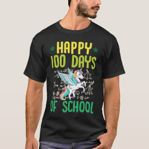 Camiseta Unicórnio Pegasus Feliz 100 Dias De Escola Matemát