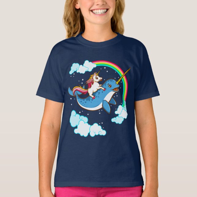 Camiseta Unicórnio que monta Narwhal (Frente)