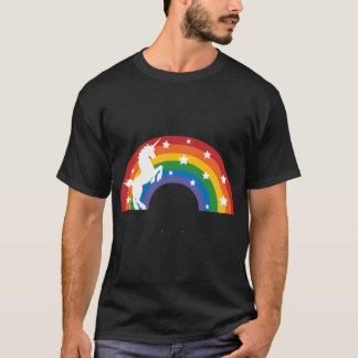 Camiseta Unicórnio retrô e menino retrô do arco-íris