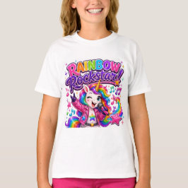 Camiseta Unicórnio Rockstar Arco-Íris