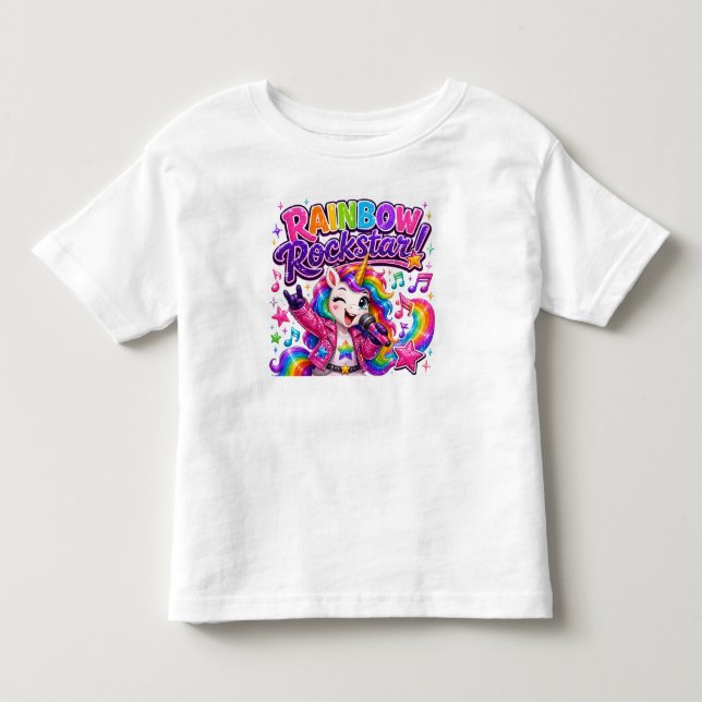 Camiseta Unicórnio Rockstar Arco-Íris (Frente)