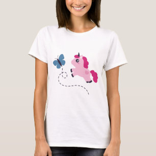 Camiseta Unicórnio Rosa Bonito com Borboleta