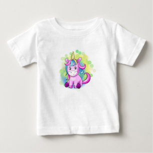 Camiseta unicórnio rosa desenho animado