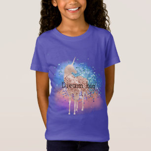 Camiseta Unicórnio Rosa Esmagador, Roxo Aqua Glitter Confet