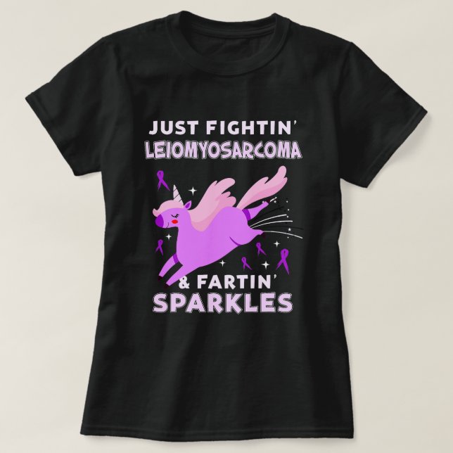Camiseta unicórnio roxo engraçado luta com leiomiosarcoma (Frente do Design)