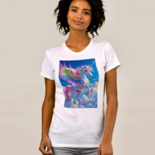 Camiseta Unicórnio Saltitante com Asas de Arco-íris