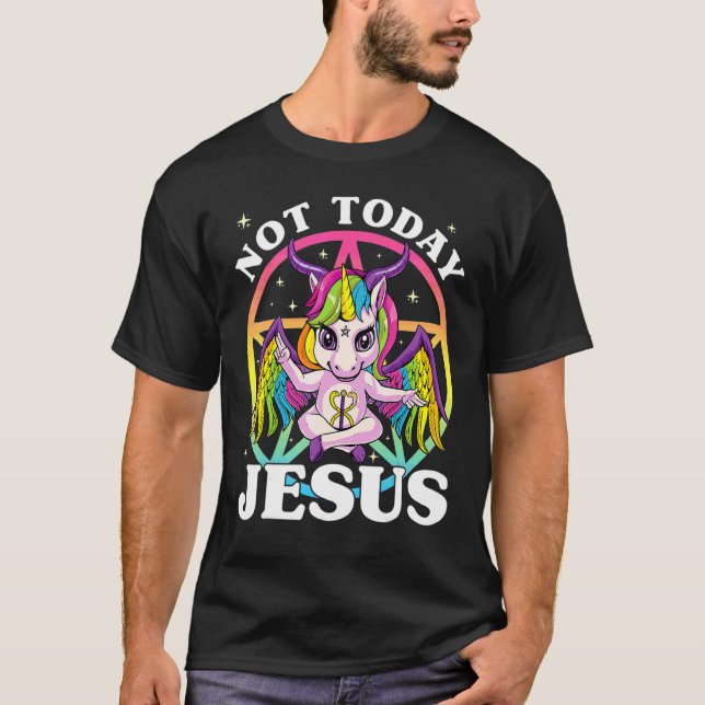 Camiseta Unicórnio Satânico Não Hoje Jesus Satã Unicórnio (Frente)