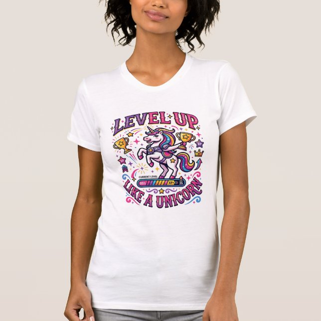 Camiseta Unicórnio Subir de Nível Como um Comercial de Unic (Frente)