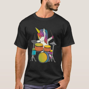 Camiseta Unicórnio Tocando Tambores Engraçada Música Drumme
