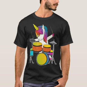 Camiseta Unicórnio Tocando Tambores Engraçada Música Drumme
