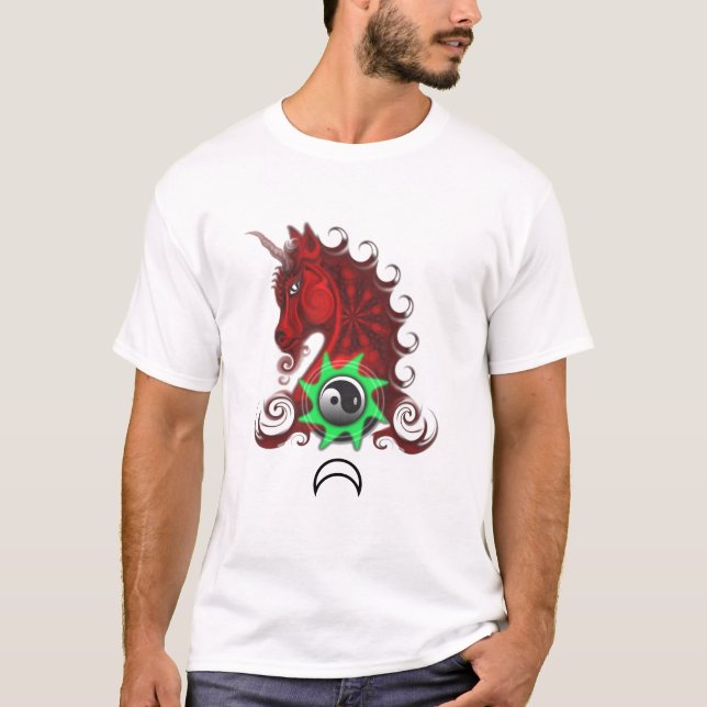 Camiseta Unicórnio vermelho de Magicallon, F (Frente)