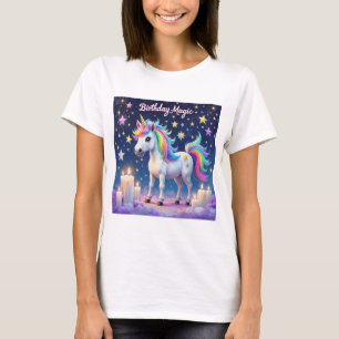 Camiseta unicórnio Whimsso com arco-íris Aniversário Magic