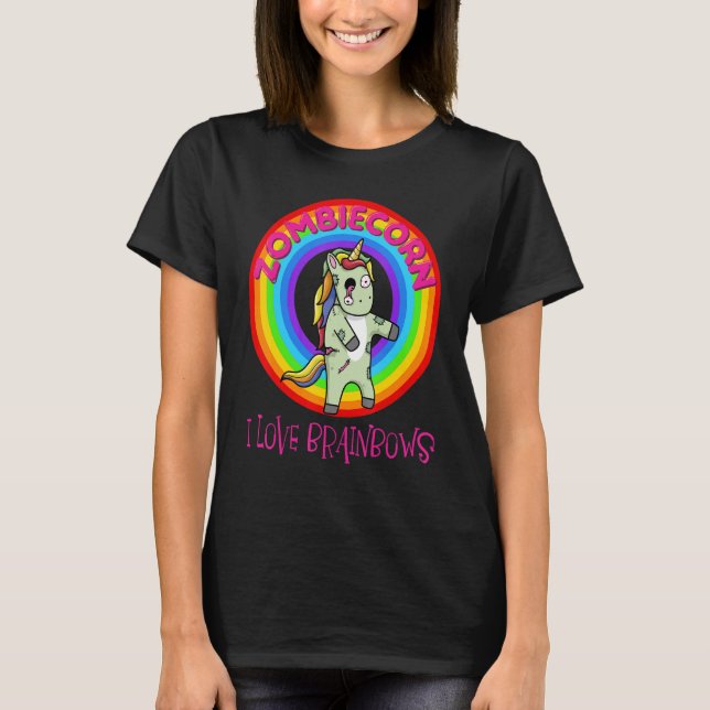 Camiseta Unicórnio Zumbi Zombiecorn Halloween Arco-íris (Frente)