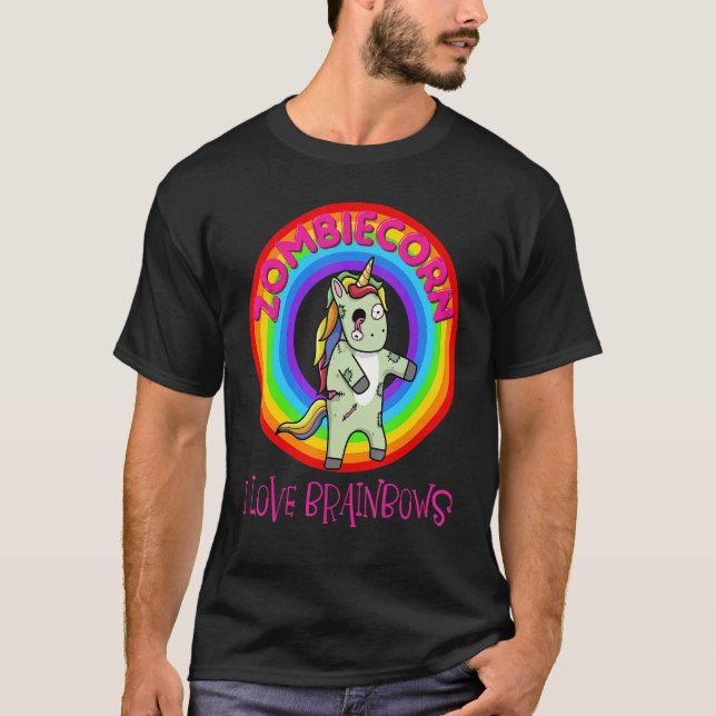 Camiseta Unicórnio Zumbi Zombiecorn Halloween Arco-íris (Frente)