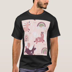 Camiseta Unicorns Rainbows: Fundo Mágico Pastel.