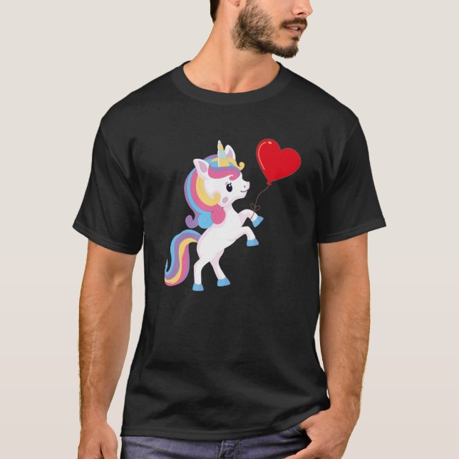 Camiseta Unicorns With Heart Balloon Valentines Day Love Bo (Frente)