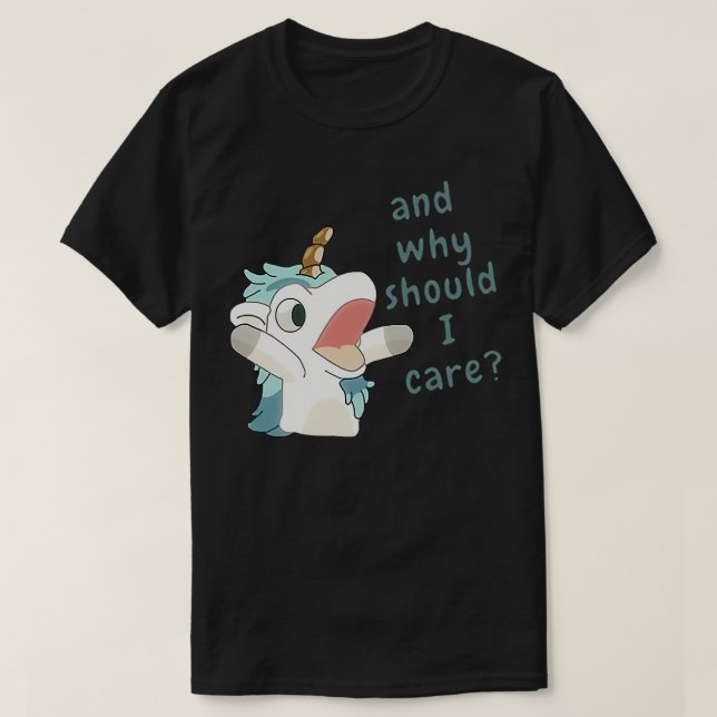 Camiseta unicorse por que eu deveria me importar (Frente do Design)