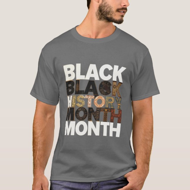 Camiseta Unidade de Cor Mês do Histórico Preto (Frente)