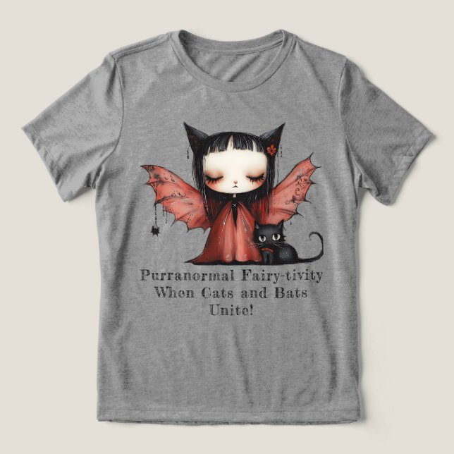 Camiseta Unidade de Gatos e Bat Puranormal de Halloween (Design frontal)