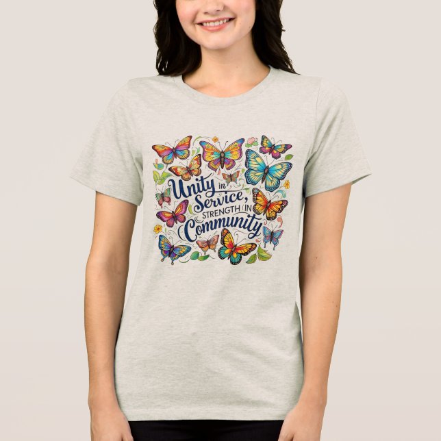 Camiseta Unidade de Serviço, Força na Comunidade - Mão-Dra (Frente)