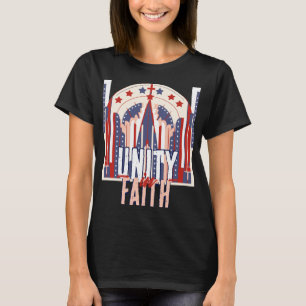 Camiseta Unidade na Fé: Uma Jaqueta de Denim Patriótica par