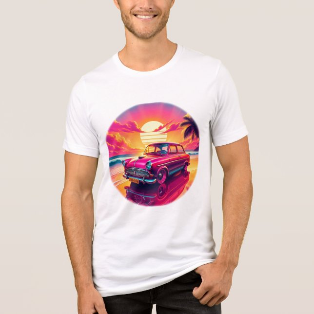 Camiseta Unidade Sunset Retroativa | Neon Carro vintage Art (Frente)