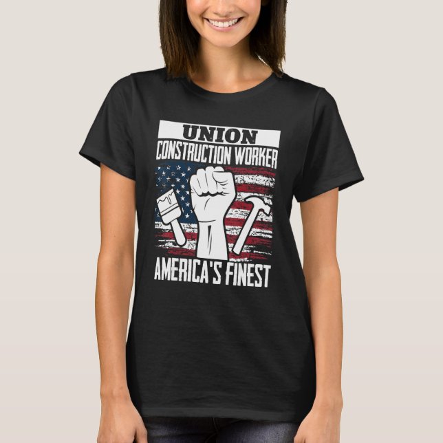 Camiseta Union Construction Worker American USA Flag 4th of (Frente)