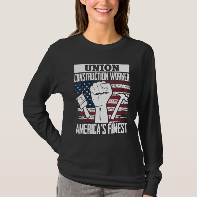 Camiseta Union Construction Worker American USA Flag 4th of (Frente)