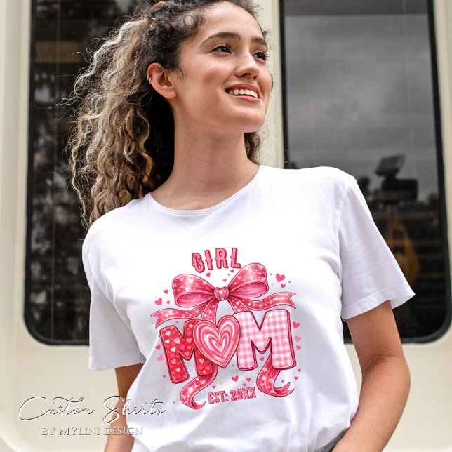 Camiseta Unique Cute Blush Pink Coquette Bow Girl Mom (Criador carregado)