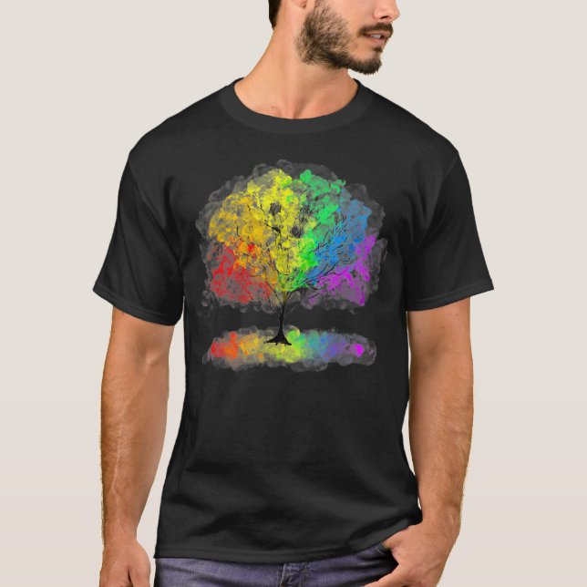 Camiseta Unique Hand Drawn Rainbow Tree Colorful Apparel Ga (Frente)