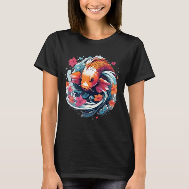 Camiseta Unique Koi Fish Japanese Carp with flowers (Frente)
