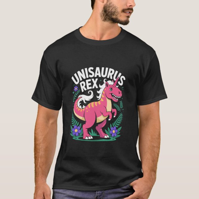 Camiseta Unisaurus Rex Dinossauro Rosa Divertido Unicórnio (Frente)