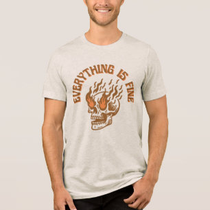 Camiseta Unisex Caveira Flamejante Tudo Está Bem