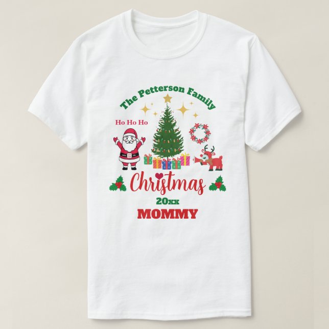 Camiseta Unisex de Papai Noel Natal da Família Branca Perso (Frente do Design)