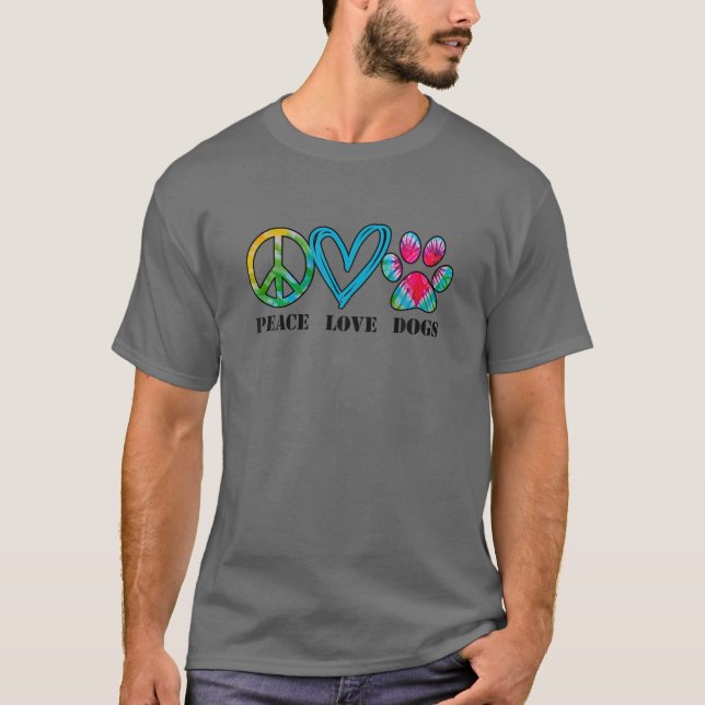 Camiseta Unisex Dog Peace Love Dogs Tie Dye Dog Pai Mãe (Frente)