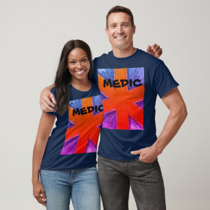 Camiseta Unisex médico vermelho, azul e púrpura estrela da