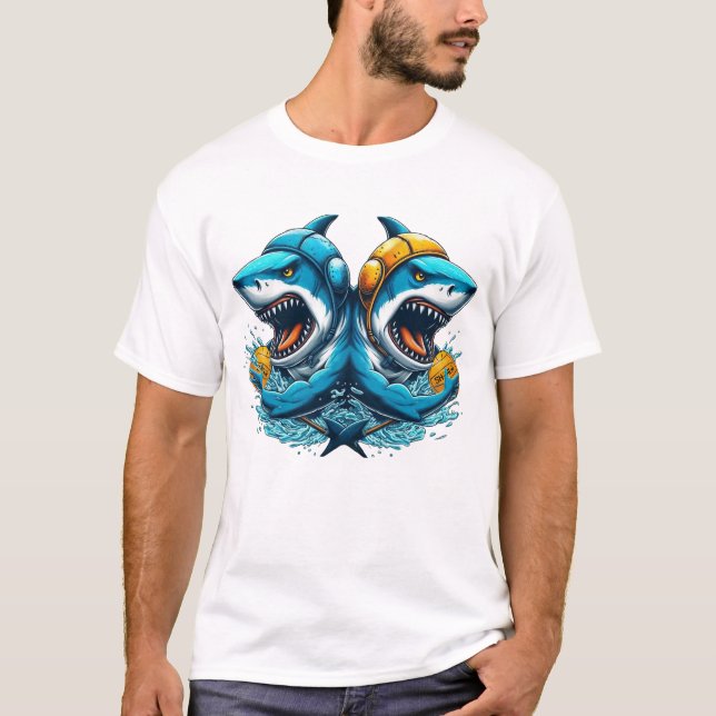 Camiseta Unisex/Mens Tubarões Aquáticos (Frente)