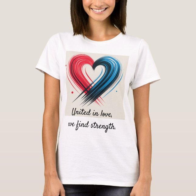 Camiseta United in Love Tee - Red and Blue Heart with Inspi (Frente)