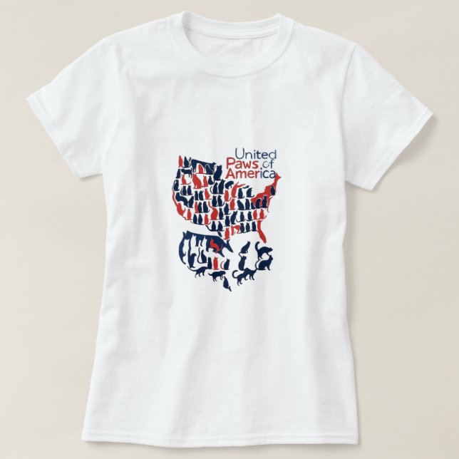 Camiseta United Paws of America - Cat Silhouette USA Map (Frente do Design)
