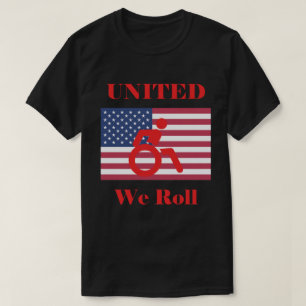 Camiseta United We Roll - cadeira de rodas e bandeira ameri